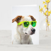 Grüne Hundeherzen Karte (Gelbe Blume)