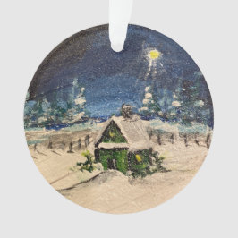 Grüne Hütte im Schnee Ornament