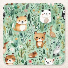 Grüne Hütte im Zentrum der Blumenlandschaft Rechteckiger Pappuntersetzer