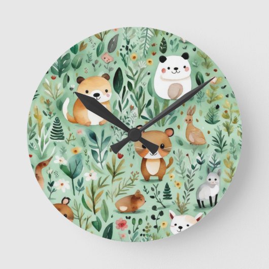 Grüne Hütte im Zentrum der Blumenlandschaft Runde Wanduhr (Vorderseite)