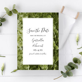 Grüne Hydrangea-Blume Hochzeit retten Datum Save The Date