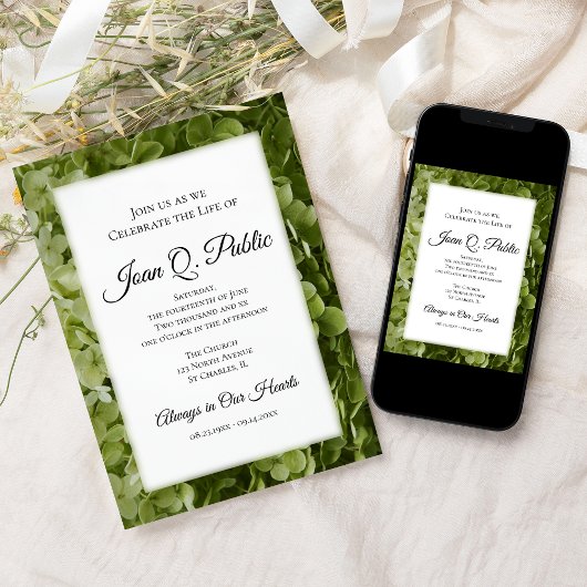 Grüne Hydrangea-Blume - Lebensfeier Einladung