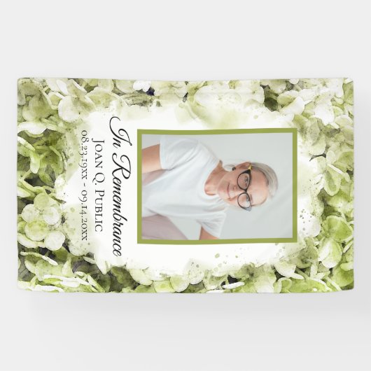 Grüne Hydrangea-Blume Wasserfarbenbeerdigung Banner (Horizontal)