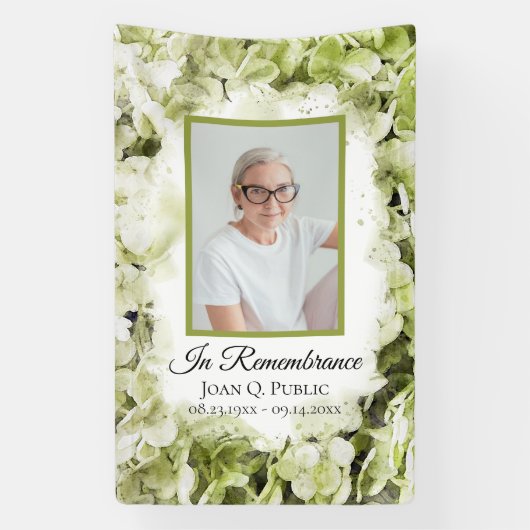 Grüne Hydrangea-Blume Wasserfarbenbeerdigung Banner (Vertikal)