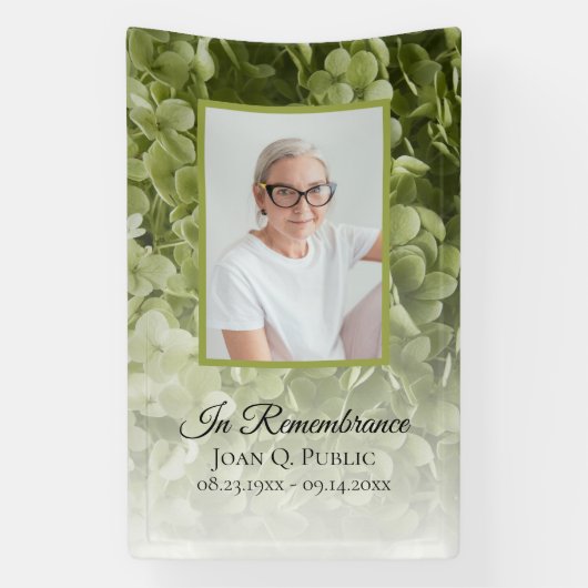 Grüne Hydrangea Blumenfeier zur Lebensbeerdigung Banner (Vertikal)