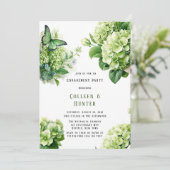 Grüne Hydrangea Butterfly Floral Engagement Party Einladung (Stehend Vorderseite)