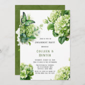 Grüne Hydrangea Butterfly Floral Engagement Party Einladung (Vorne/Hinten)