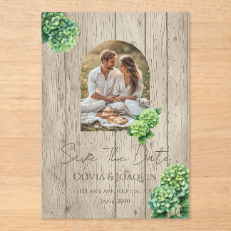 Grüne Hydrangea-Hochzeitseinladung Acryleinladungen