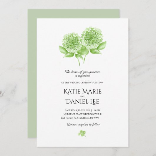 Grüne Hydrangea Hochzeitseinladung Einladung (Vorne/Hinten)