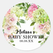 Grüne Hydrangea Rosa Blumensträuße Cupcake Toppers Runder Aufkleber (Vorderseite)