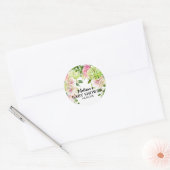 Grüne Hydrangea Rosa Blumensträuße Cupcake Toppers Runder Aufkleber (Umschlag)