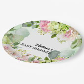 Grüne Hydrangea Rosa Blüten Salbei grüne Ballons Pappteller (Schrägansicht)