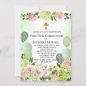 Grüne Hydrangea Rosa Floral Einladung (Vorderseite)