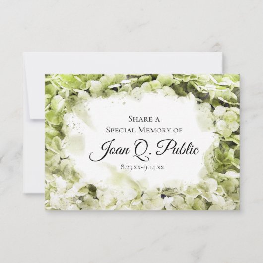 Grüne Hydrangea-Wasserfarbe gemeinsam Gedächtnisbe Mitteilungskarte (Vorderseite)