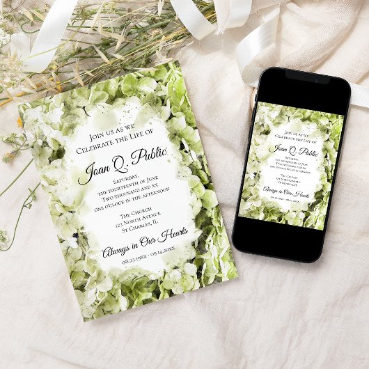 Grüne Hydrangeas-Aquarellfeier Einladung