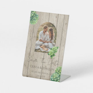 Grüne Hydrangeen-Hochzeitseinladung Sockelschild