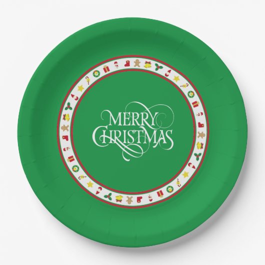 Grüne ikonische Weihnachtspapierplatte Pappteller (Vorderseite)