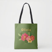 Grüne illustrierte Blumen-Tragetasche Tasche (Vorderseite)