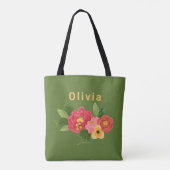 Grüne illustrierte Blumen-Tragetasche Tasche (Rückseite)