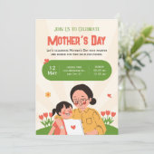 Grüne Illustrierte Muttertag einladen Einladung (Stehend Vorderseite)