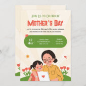 Grüne Illustrierte Muttertag einladen Einladung (Vorne/Hinten)