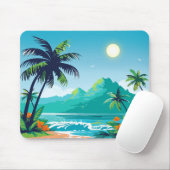 Grüne Illustrierte Tropeninsel Mousepad (Mit Mouse)
