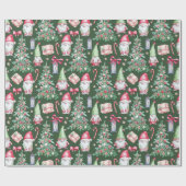 Grüne Illustrierte Wasserfarbe Weihnachten Geschenkpapier (Flach)