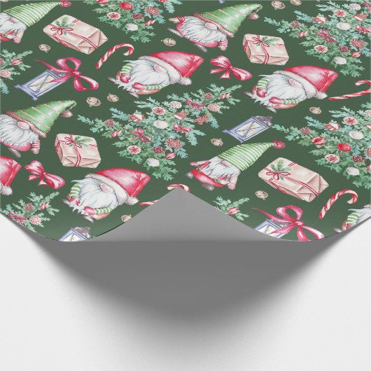 Grüne Illustrierte Wasserfarbe Weihnachten Geschenkpapier (Ecke)