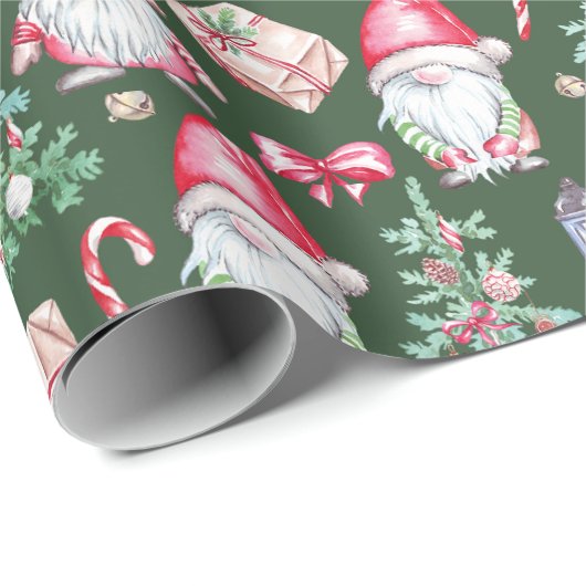 Grüne Illustrierte Wasserfarbe Weihnachten Geschenkpapier (Rolleneckpunkt)