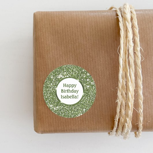 Grüne Imitate Glitzer Texture Custom Happy Geburts Runder Aufkleber