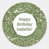Grüne Imitate Glitzer Texture Custom Happy Geburts Runder Aufkleber (Vorderseite)