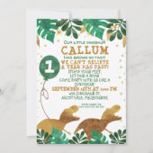 Grüne Imitate Goldfolie Dinosaur Geburtstagseinlad Einladung (Vorderseite)