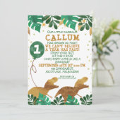 Grüne Imitate Goldfolie Dinosaur Geburtstagseinlad Einladung (Stehend Vorderseite)