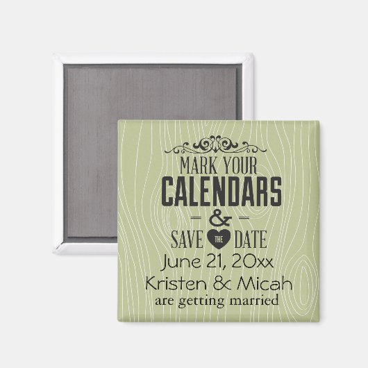 Grüne Imitate Holz Save the Date Magnet (Vorderseite/Rückseite)