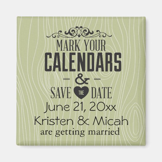 Grüne Imitate Holz Save the Date Magnet (Vorne)