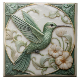 Grüne Imitate im Jugendstil Hummingbird Fliese