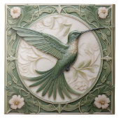 Grüne Imitate im Jugendstil Hummingbird R Fliese (Vorderseite)