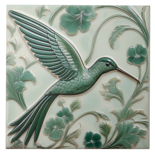 Grüne Imitate im Jugendstil Hummingbird R Fliese (Vorderseite)