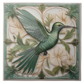 Grüne Imitate im Jugendstil Hummingbird R Fliese (Vorderseite)