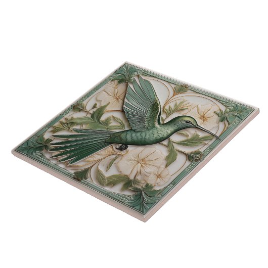 Grüne Imitate im Jugendstil Hummingbird R Fliese (Seite)