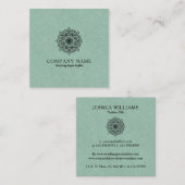 Grüne Imitate Linen & Black Mandala Quadratische Visitenkarte (Vorne/Hinten)