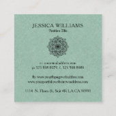 Grüne Imitate Linen & Black Mandala Quadratische Visitenkarte (Rückseite)