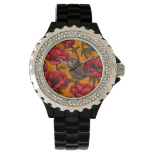 Grüne in einem roten Anemonengarten Armbanduhr