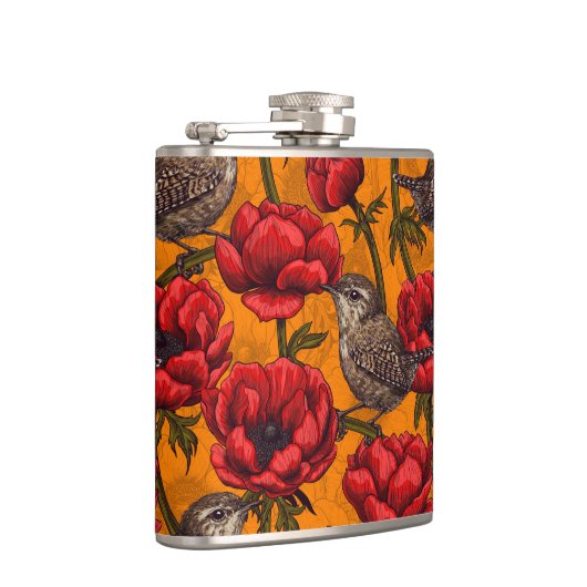 Grüne in einem roten Anemonengarten Flachmann (Rechts)