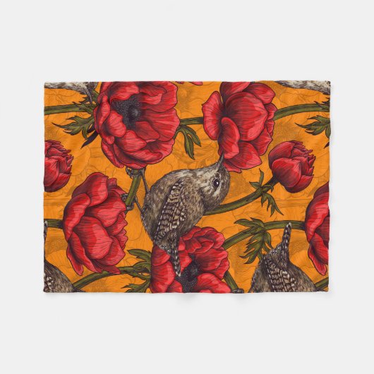 Grüne in einem roten Anemonengarten Fleecedecke (Vorderseite (Horizontal))