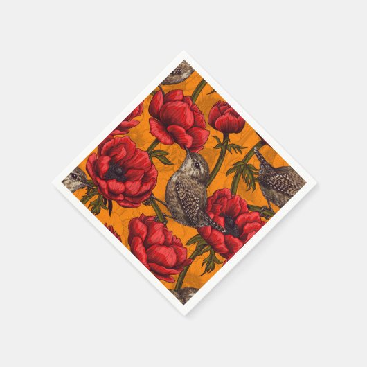 Grüne in einem roten Anemonengarten Serviette (Ecke)