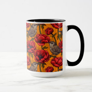 Grüne in einem roten Anemonengarten Tasse