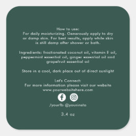 Grüne Inhaltsstoffe Bio Produkte für Schönheitspro Quadratischer Aufkleber