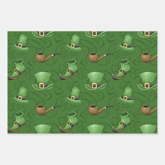 GRÜNE IRISCHE KLEEBLÄTTER PIPS TOP HATS GESCHENKPAPIER SET (Vorderseite 2)