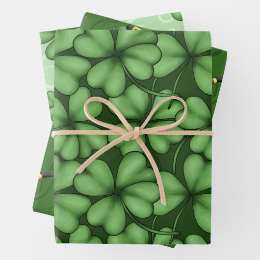 GRÜNE IRISCHE KLEEBLÄTTER PIPS TOP HATS GESCHENKPAPIER SET (Beispiel)